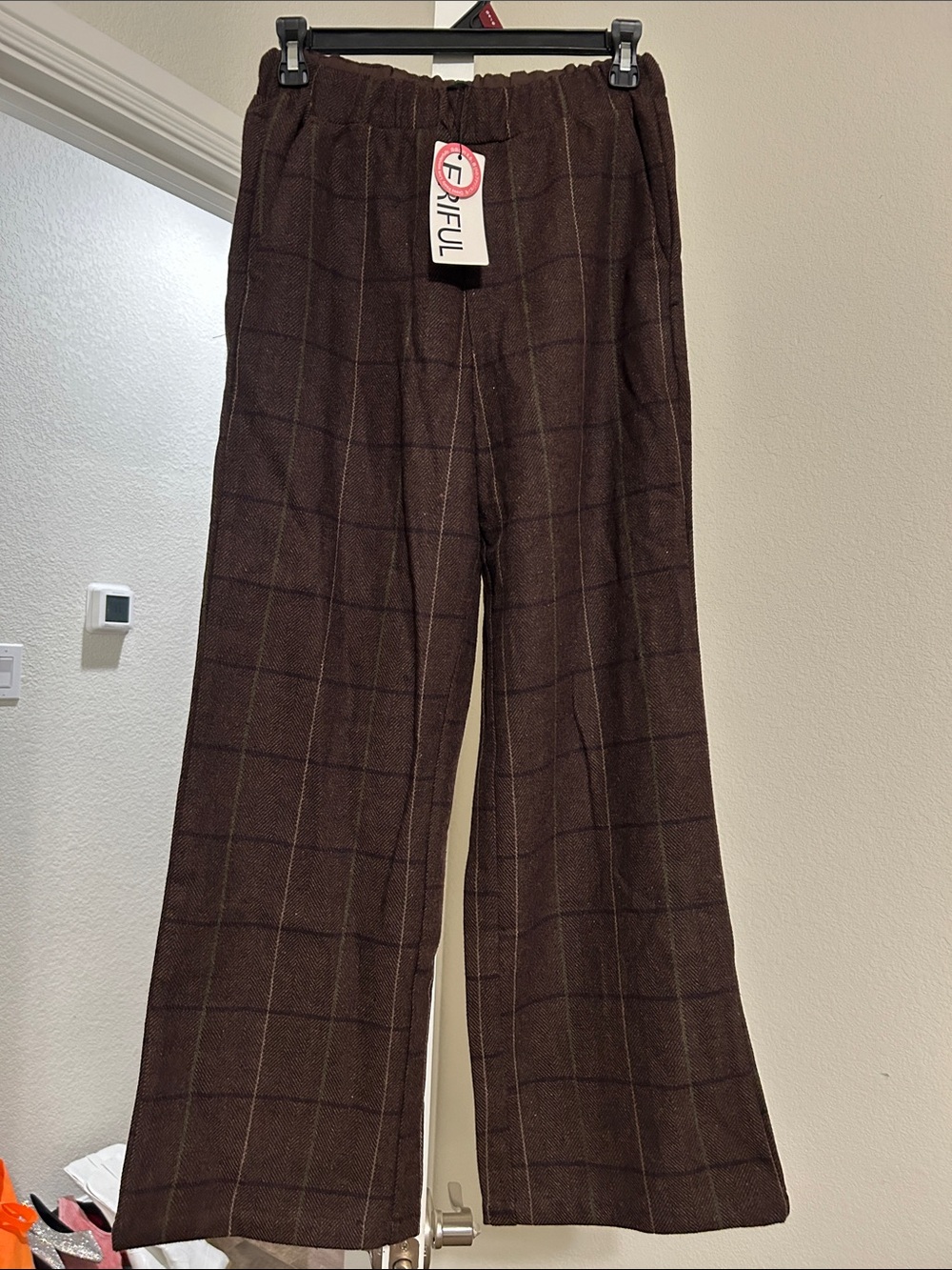 SHEIN Brown Plaid Wide-Leg Trousers